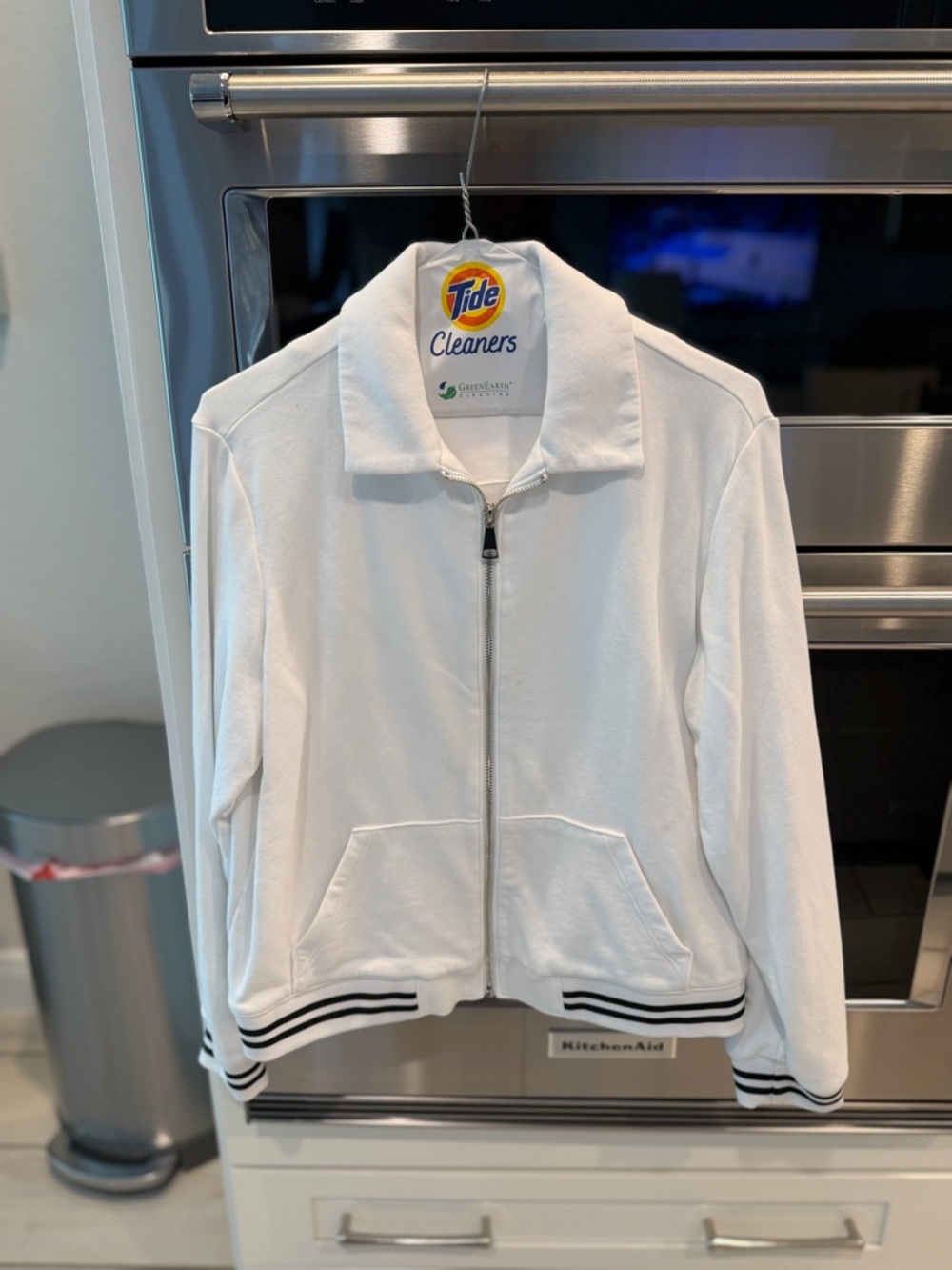 Express White Zip-Up Jacket with Black Stripe Trim